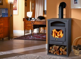 Po�le � bois Nogal - Conception nordique - Range b�ches et chauffe plats